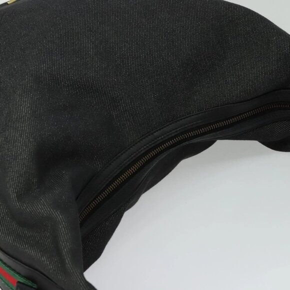 GUCCI Web Sherry Line Shoulder Bag Canvas Black Gold 73884 Auth gh324 - Picture 6 of 15